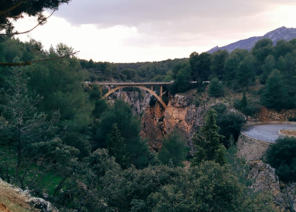 Vista del puente desde el Pantano de la Bolera en la Sierra del Pozo.